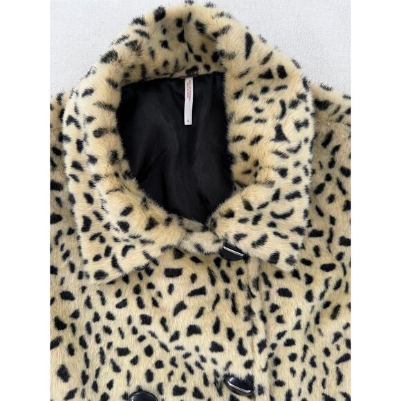 Free People Leopard Animal Print Faux Fur Double Breasted Coat Swing Jacket 6 S - Picture 9 of 14